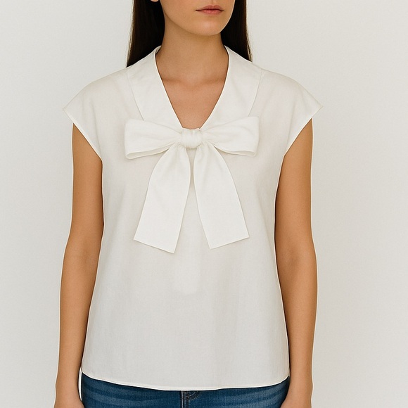 Marni Tops - MARNI 100% Cotton Poplin Sleeveless Cap Sleeve Bow-Front Longline Pockets Top 46